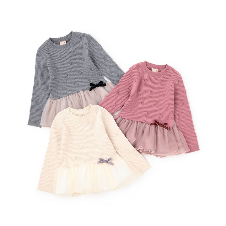 Fluffy and Soft Knit Peplum Tulle Tunic,Ivory, medium image number 7