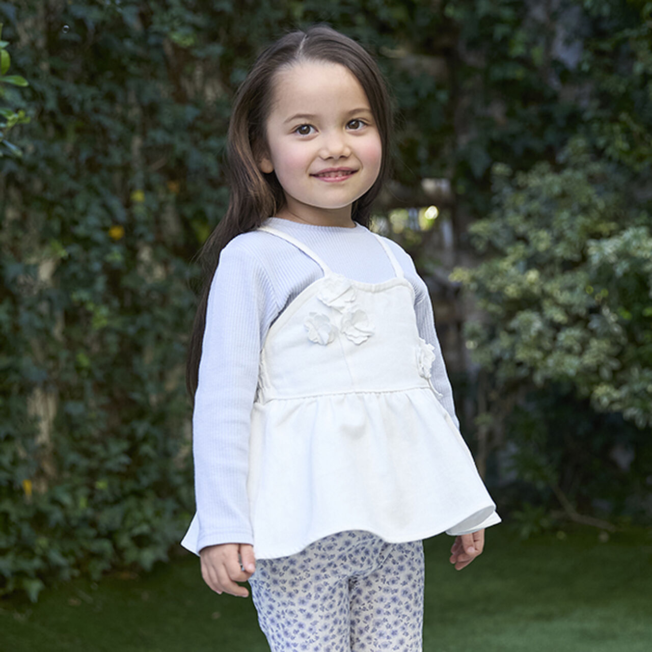 [Link] Floral Bustier Long Sleeve T-Shirt Set (Kids Size),Ivory, large image number 0