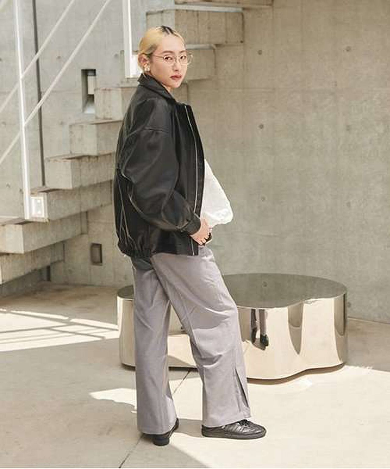 Semi-Wide Tuck Pants,Black, large image number 6