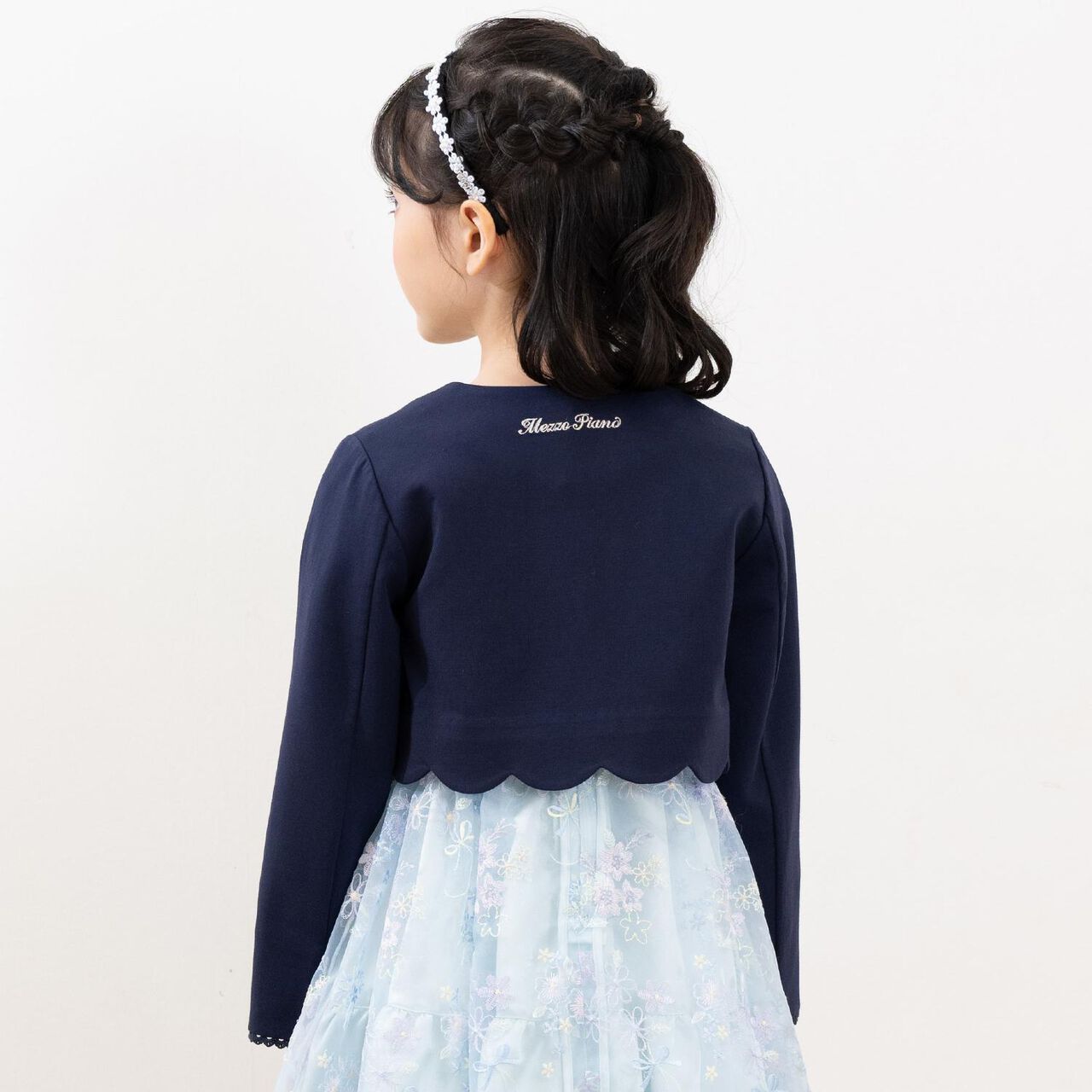 Flower Motif Scalloped Hem Jacket,Navy, large image number 17