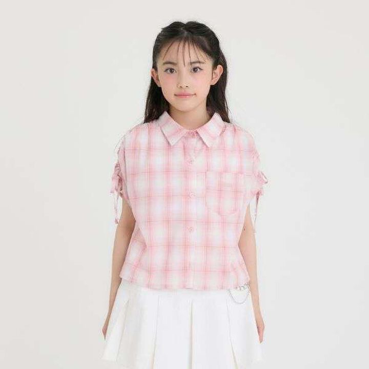 [3WAY] Checkered Shirt with Sleeve Drawstring + Tank Top Set,Black, medium image number 22