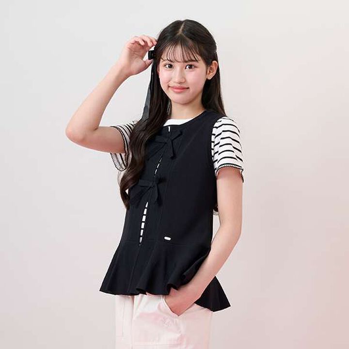 Lightweight Knit Vest & T-Shirt Set,Black, medium image number 15