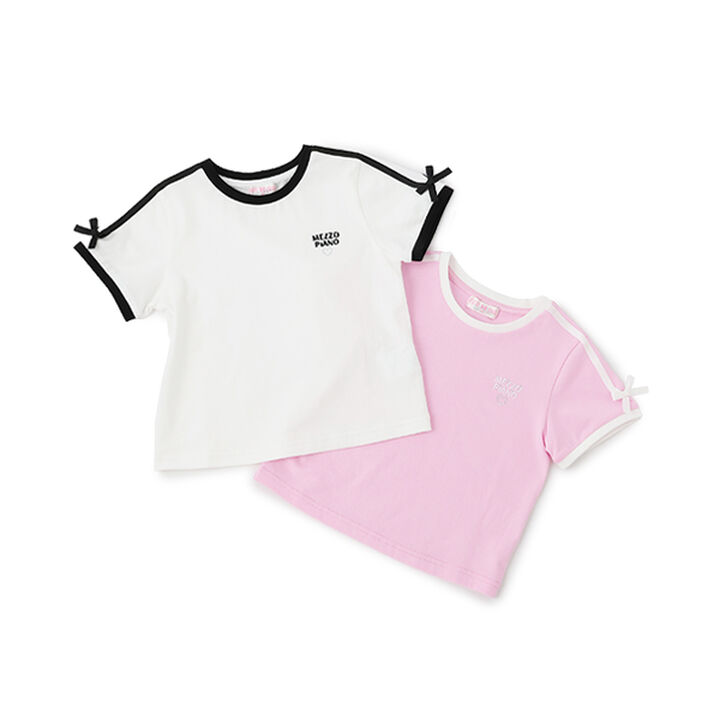 Sleeve Line Ribbon Short Sleeve T-Shirt,Pink, medium image number 7