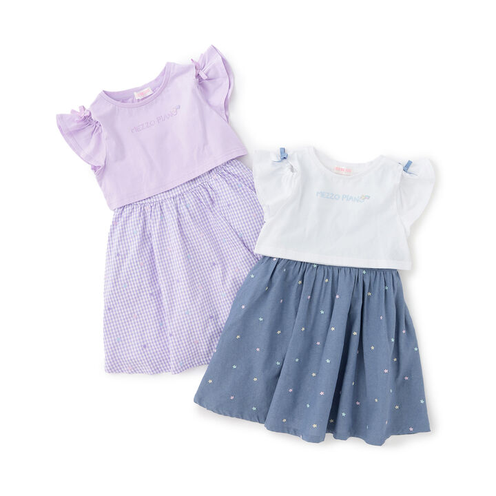 Shoulder Opening Short Sleeve T-Shirt & Star Camisole Dress Set,Sax blue, medium image number 16