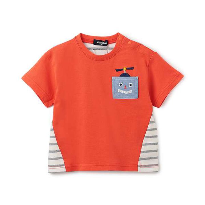 Robot Pocket Stripe Pattern Short Sleeve T-Shirt,Smoke white, medium image number 11