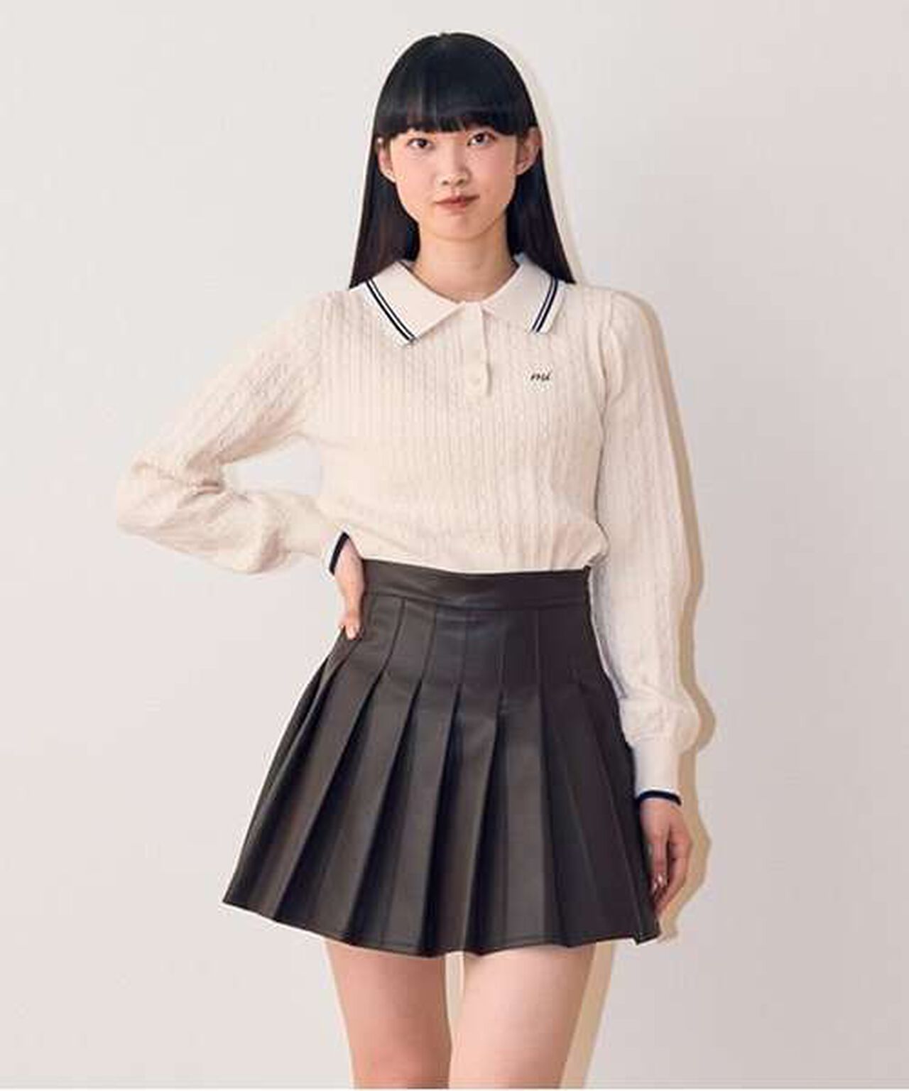 Faux Leather Pleated Skirt,Ivory, large image number 20