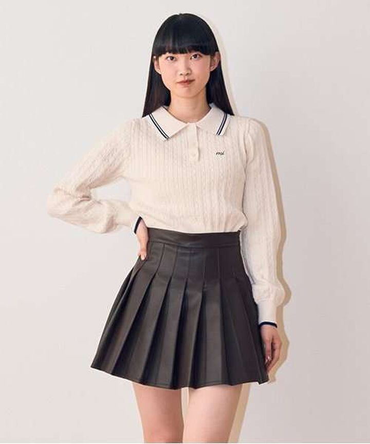 Faux Leather Pleated Skirt,Ivory, medium image number 20