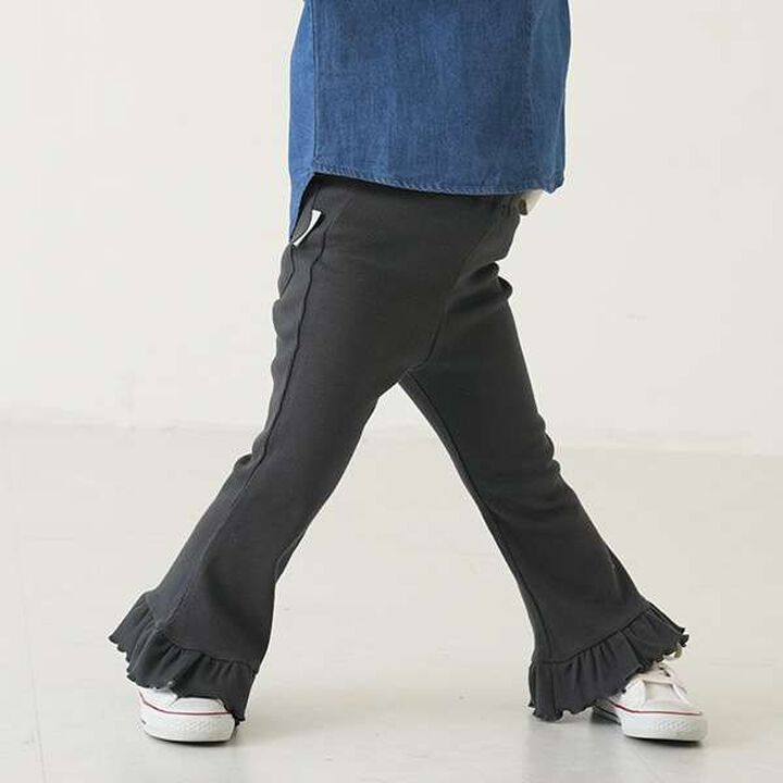 Anti-Stain Hem Frill Ribbed Pants,Charcoal gray, medium image number 0