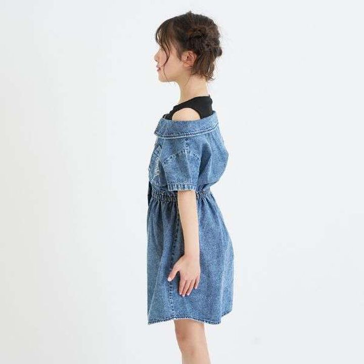 Shoulder Cut-Out Docking Shirt Dress,Blue, medium image number 8