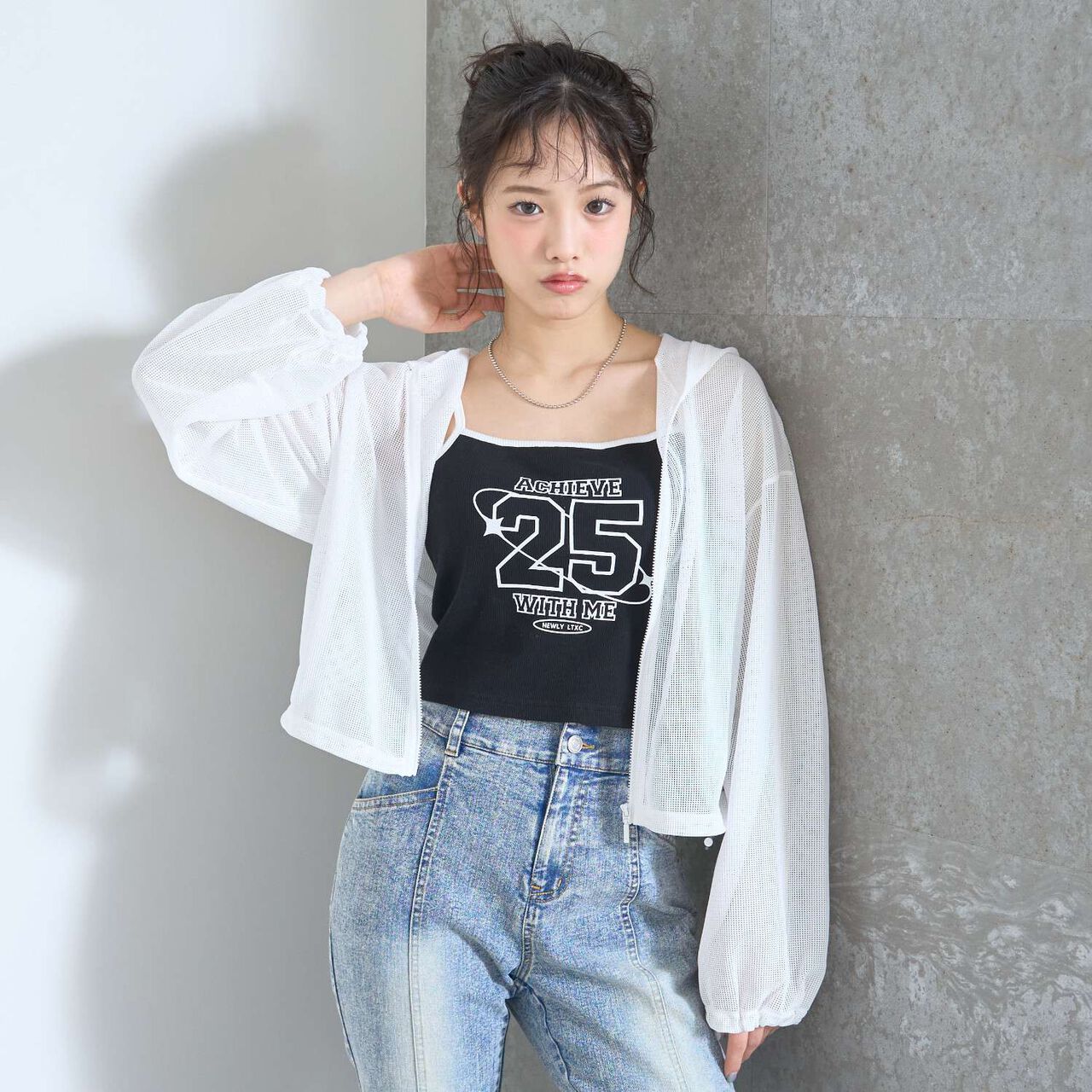 [LTXC/Antibacterial Deodorant] Mesh Hoodie with Camisole,Off white, large image number 2