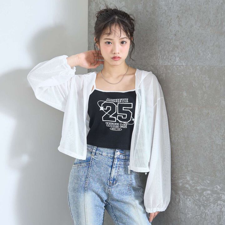 [LTXC/Antibacterial Deodorant] Mesh Hoodie with Camisole,Off white, medium image number 2