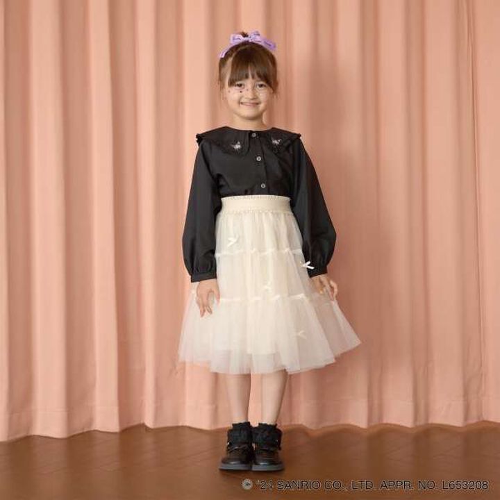 Sanrio Kuromi Frill Collar Blouse & Ribbon Hair Tie Set,Black, medium image number 6