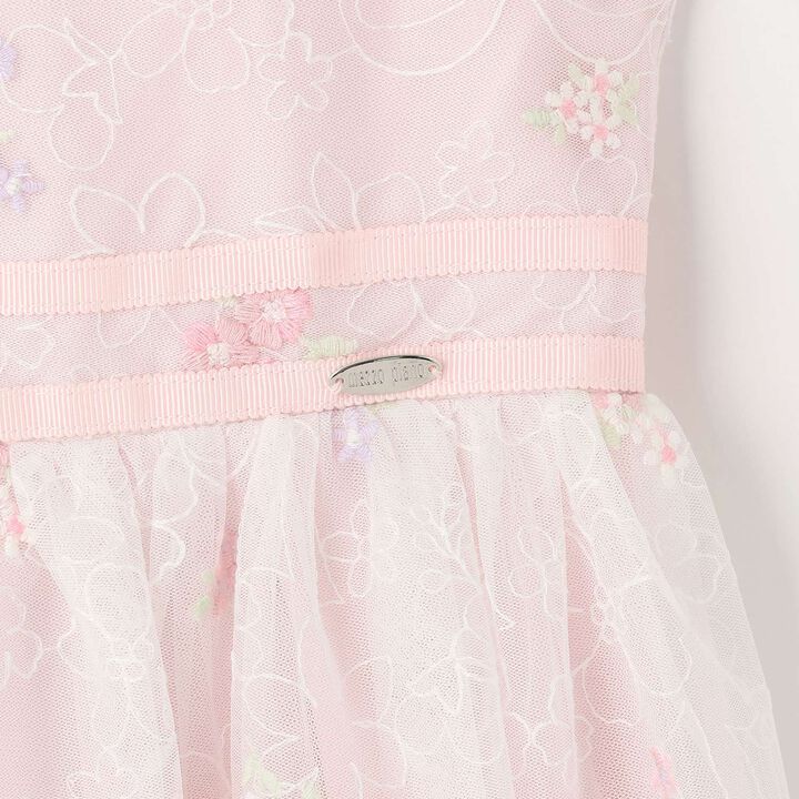 Flower Embroidery Tulle Lace One-Piece Dress,Light pink, medium image number 4