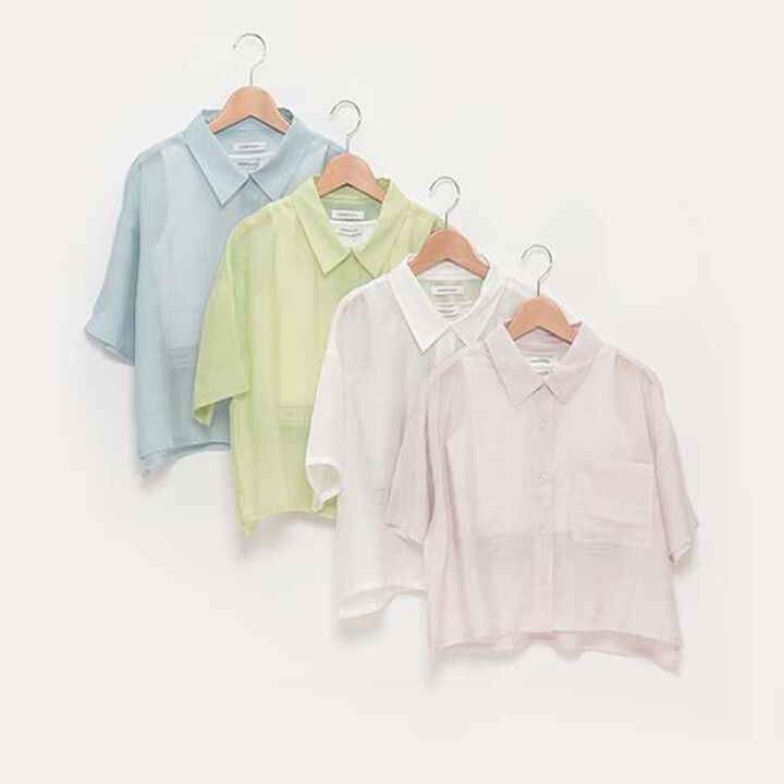 Short-Sleeve Sheer Shirt with Inner Lining,Off white, medium image number 2