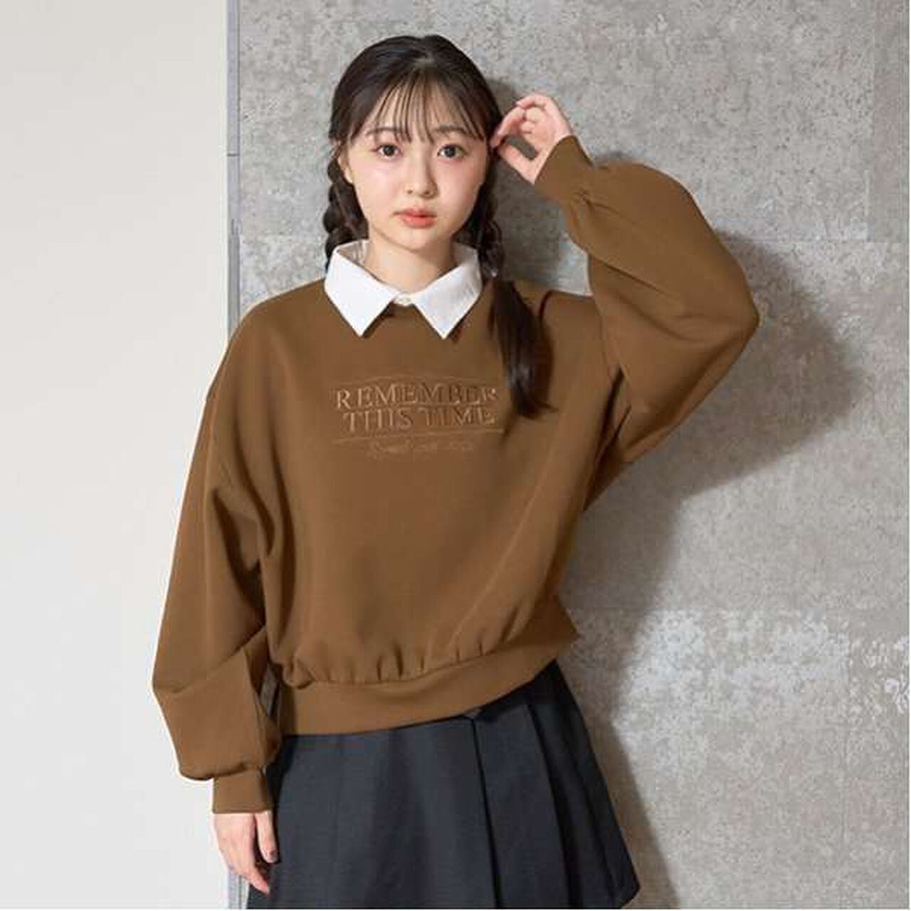 Collared Boxy Pullover,Mocha tea, large image number 0