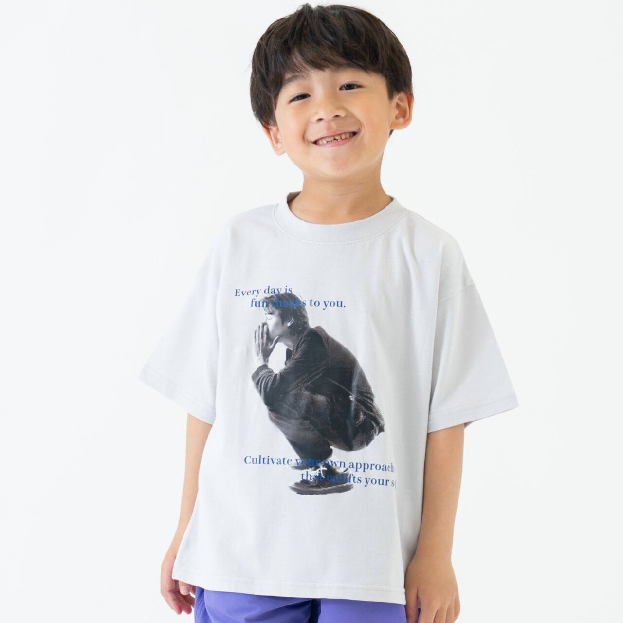 [365D] [Papa Link] Kids Photo Half T-Shirt,Light gray, large image number 0
