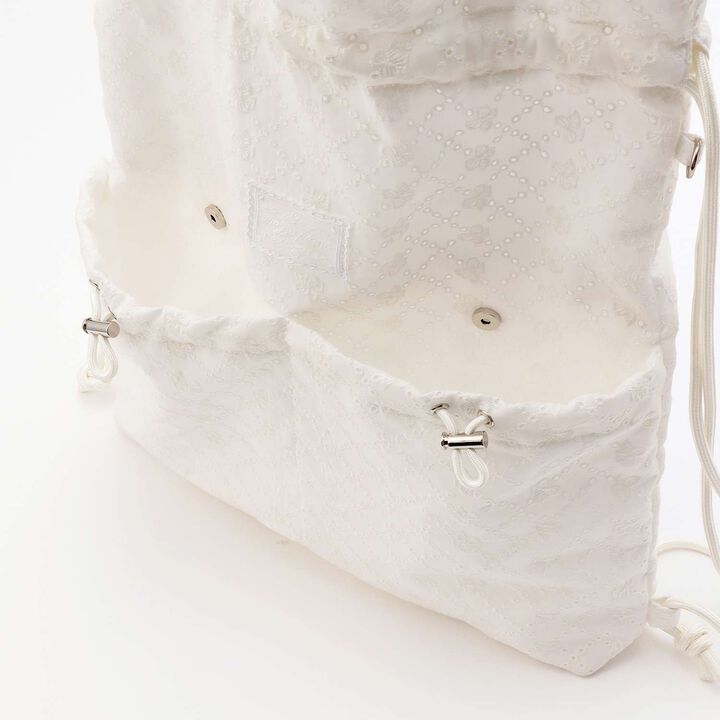 A4-Compatible Ribbon Pattern Lace Knapsack,Off white, medium image number 7