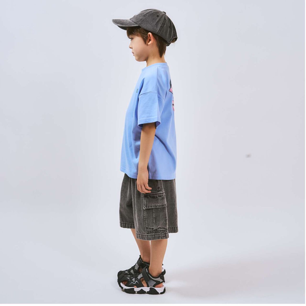 Loose Short Sleeve T-Shirt with Back Patch,Charcoal gray, large image number 7