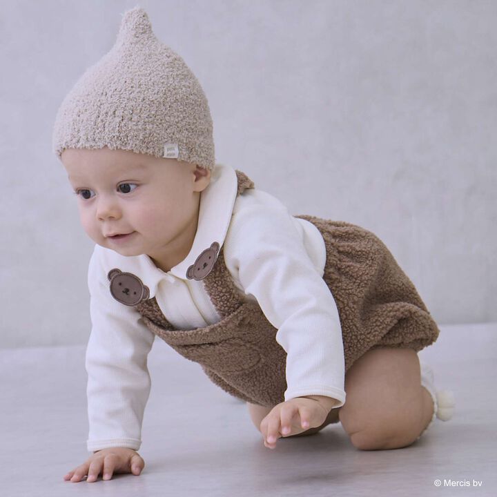 [D Bruna] Collared Romper + Boa Fabric Salopette Set,Off white, medium image number 1