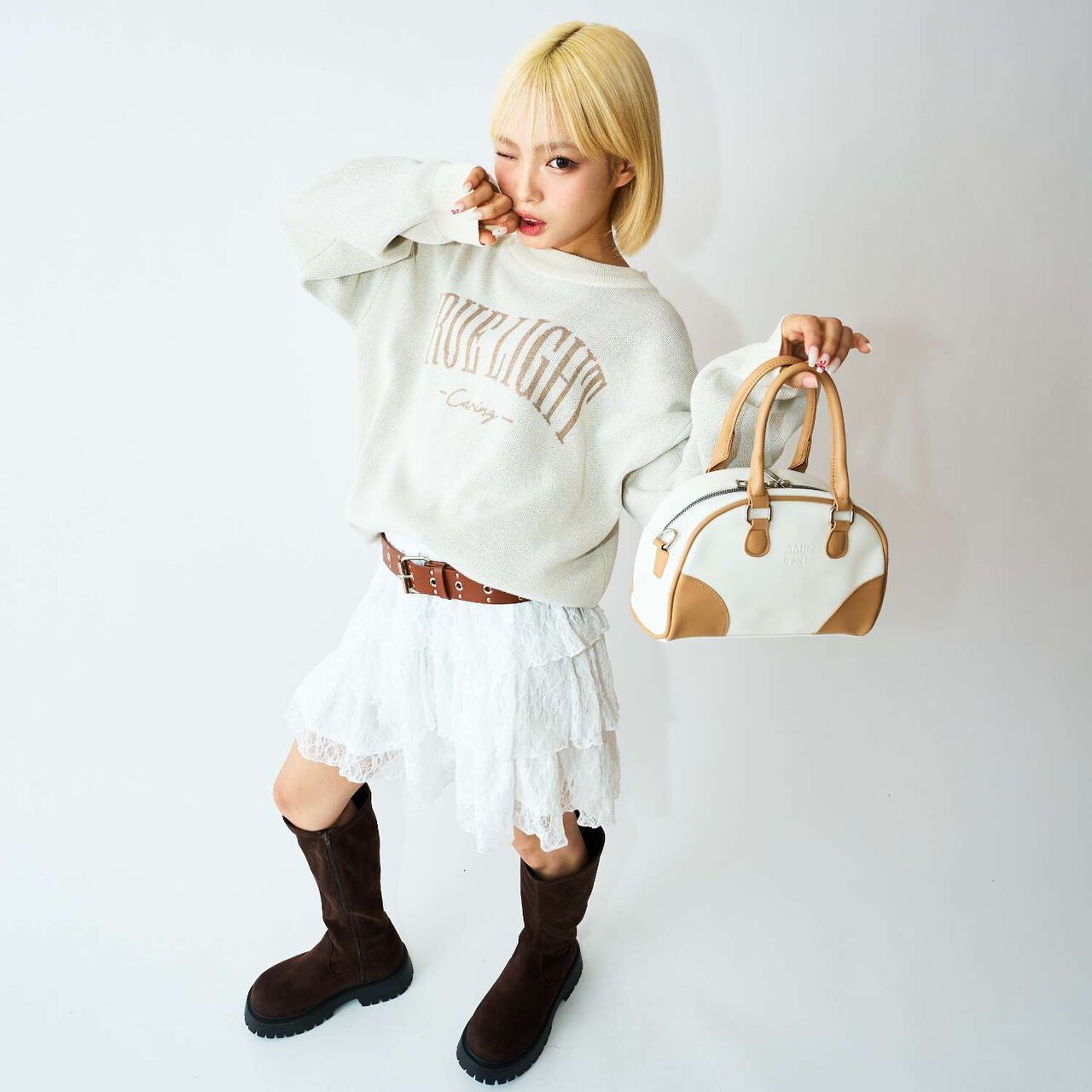 [LTXC] Embossed Mini Handle Boston Bag,Ivory, large image number 1