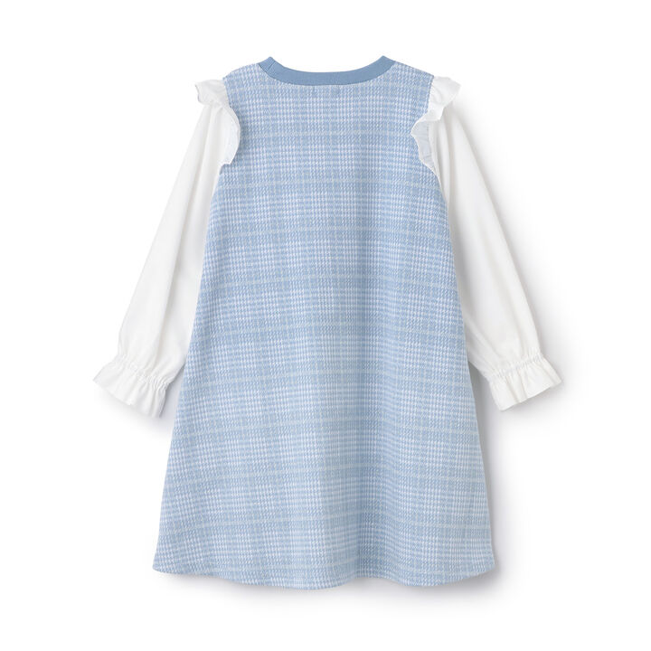Cat Pochette-Style Check Jacquard One-Piece Dress,Sax blue, medium image number 4