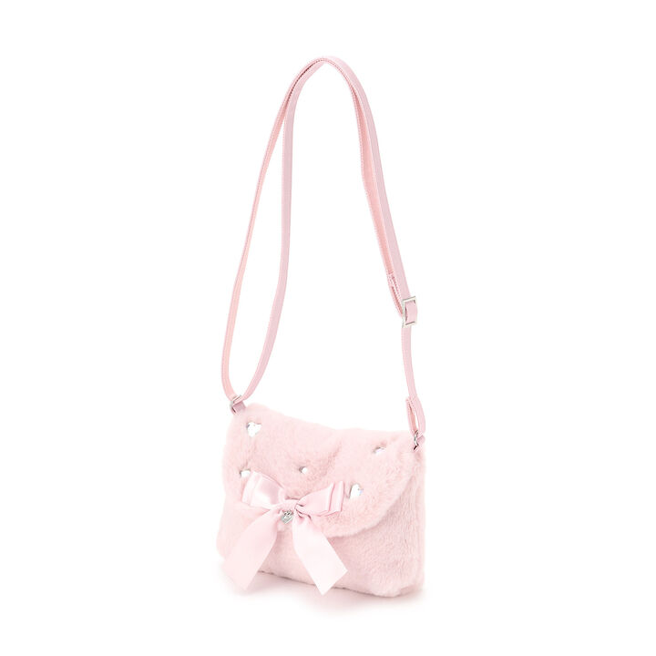 Ribbon Faux Fur Small Shoulder Bag,Pink, medium image number 0