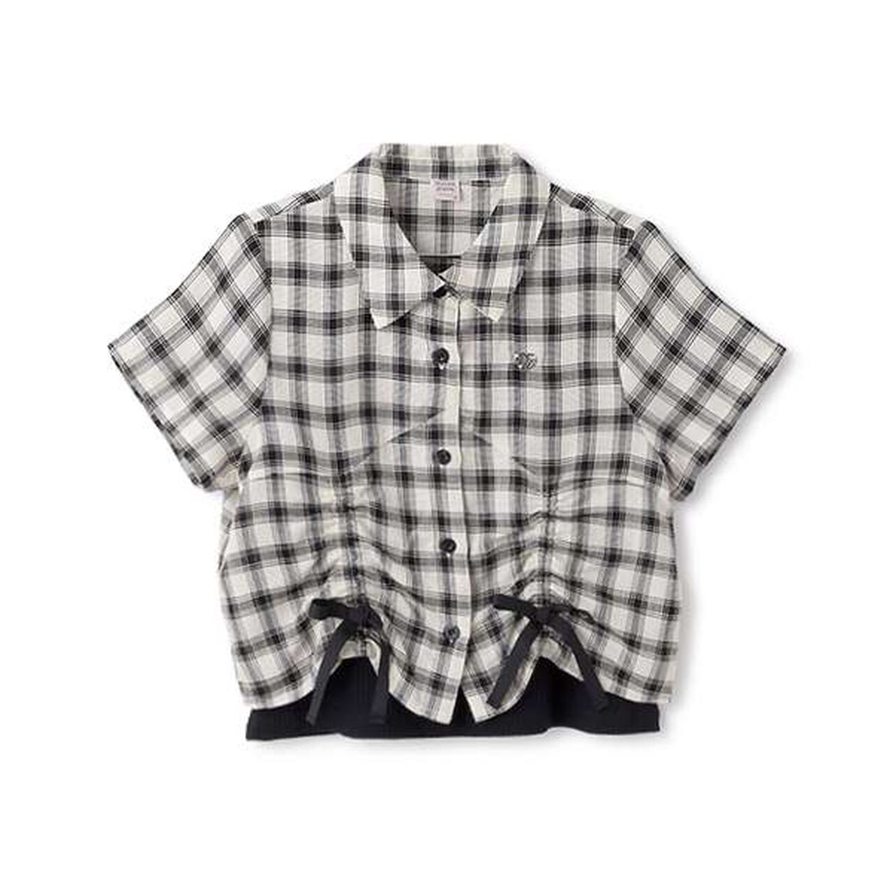 Assorted Material Ruffled Ribbon Shirt & Camisole Set,Black, large image number 4