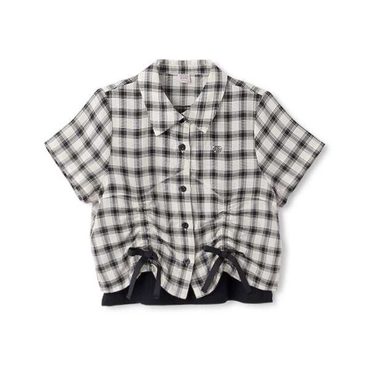 Assorted Material Ruffled Ribbon Shirt & Camisole Set,Black, medium image number 4