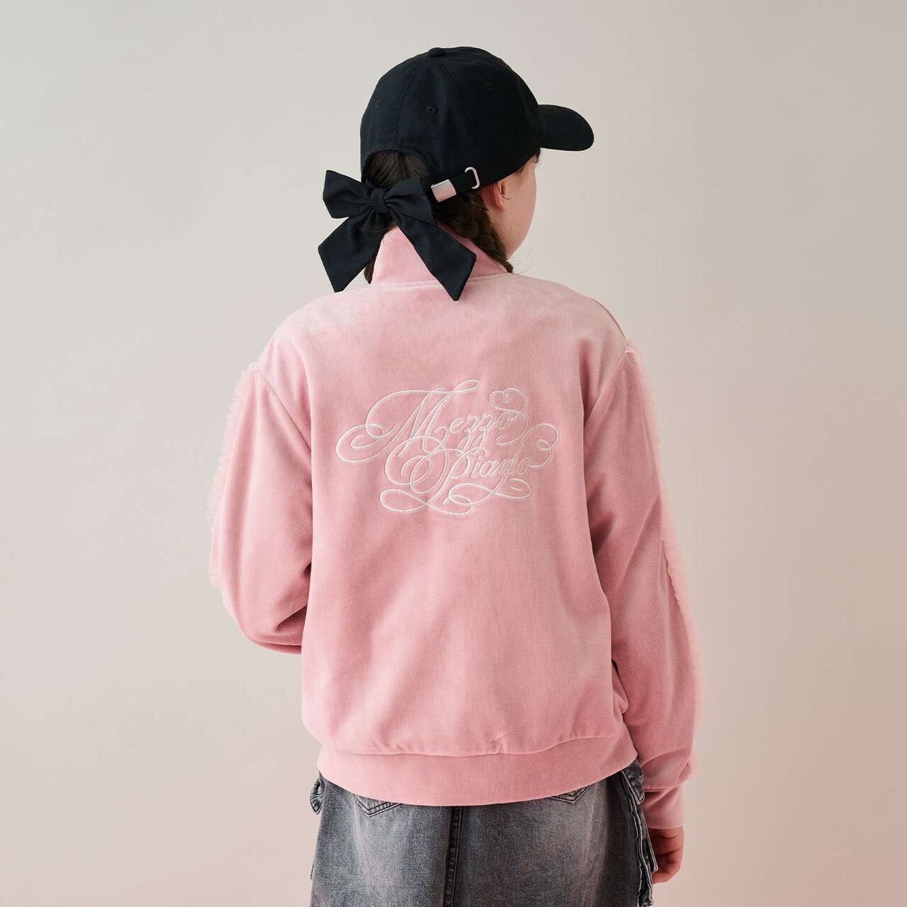 Tulle Frill Velour Jacket,Pink, large image number 14