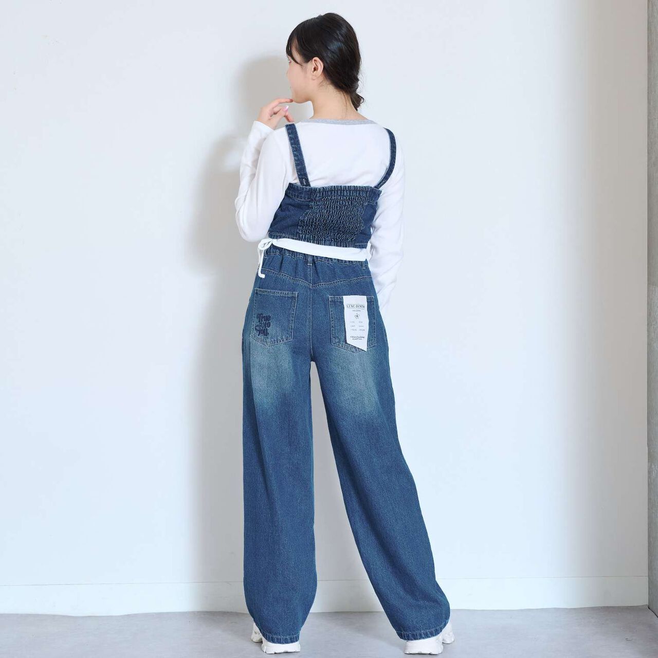 [LTXC] Denim Bustier & Wide Pants Outfit Set,Blue, large image number 3