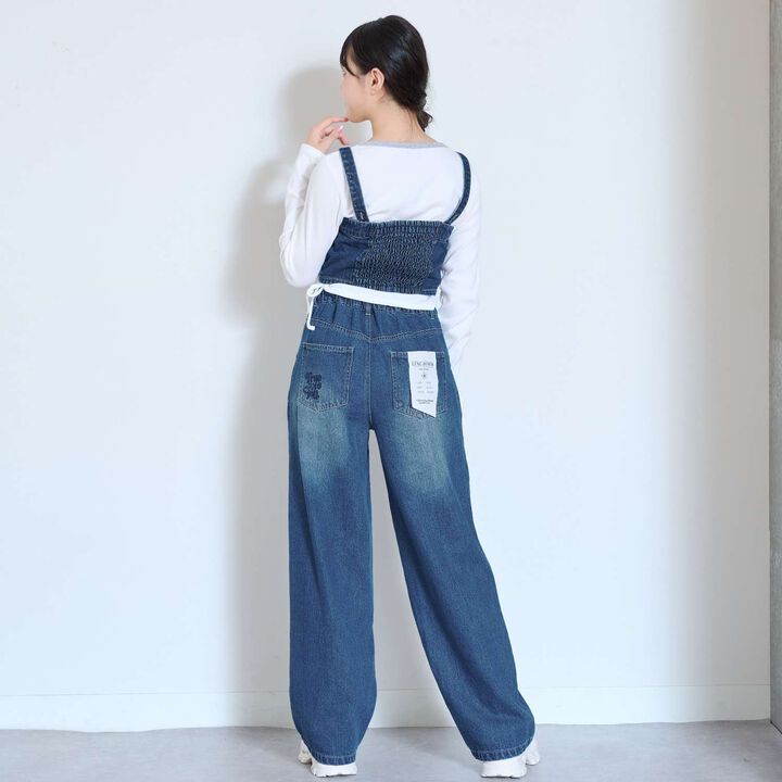 [LTXC] Denim Bustier & Wide Pants Outfit Set,Blue, medium image number 3