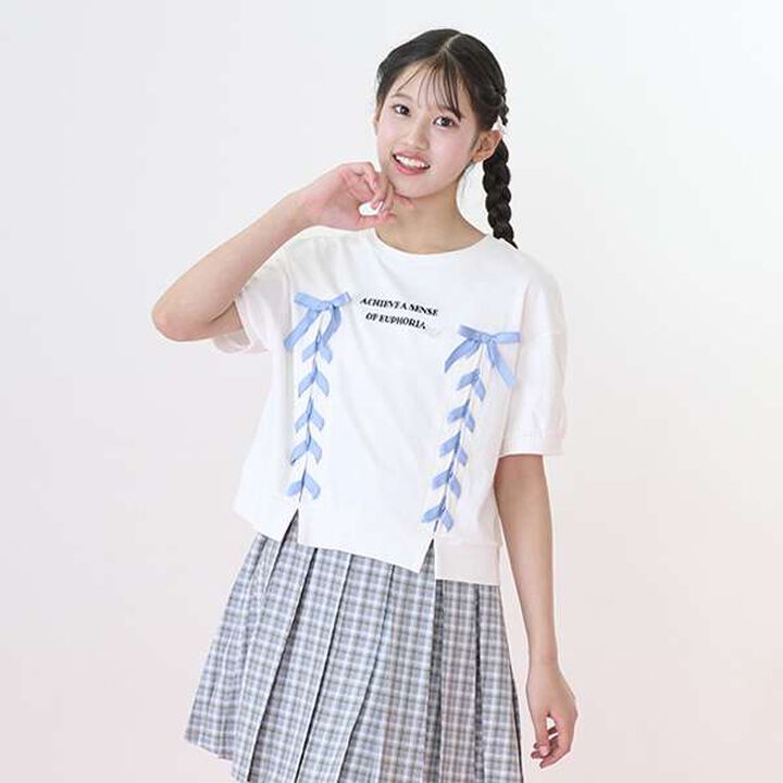 Puff Sleeve Lace-Up T-Shirt,Off white, medium image number 9