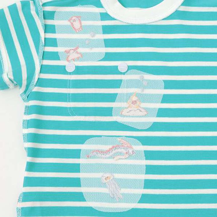 Deep Sea Embroidery Stripe Short Sleeve T-Shirt,Royal blue, medium image number 7