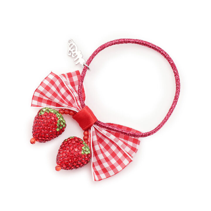 Strawberry Ribbon Hair Ponytail Holder,Light pink, medium image number 1