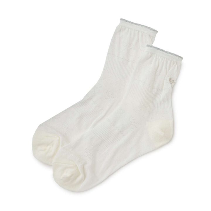 Lace Pattern Crew Socks,Off white, medium image number 0