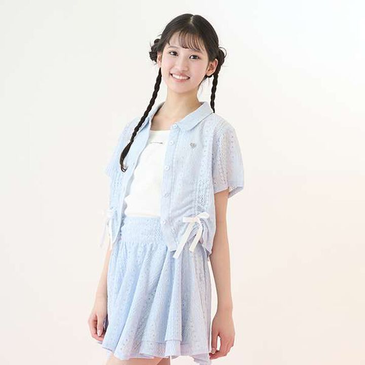 Assorted Material Ruffled Ribbon Shirt & Camisole Set,Black, medium image number 16