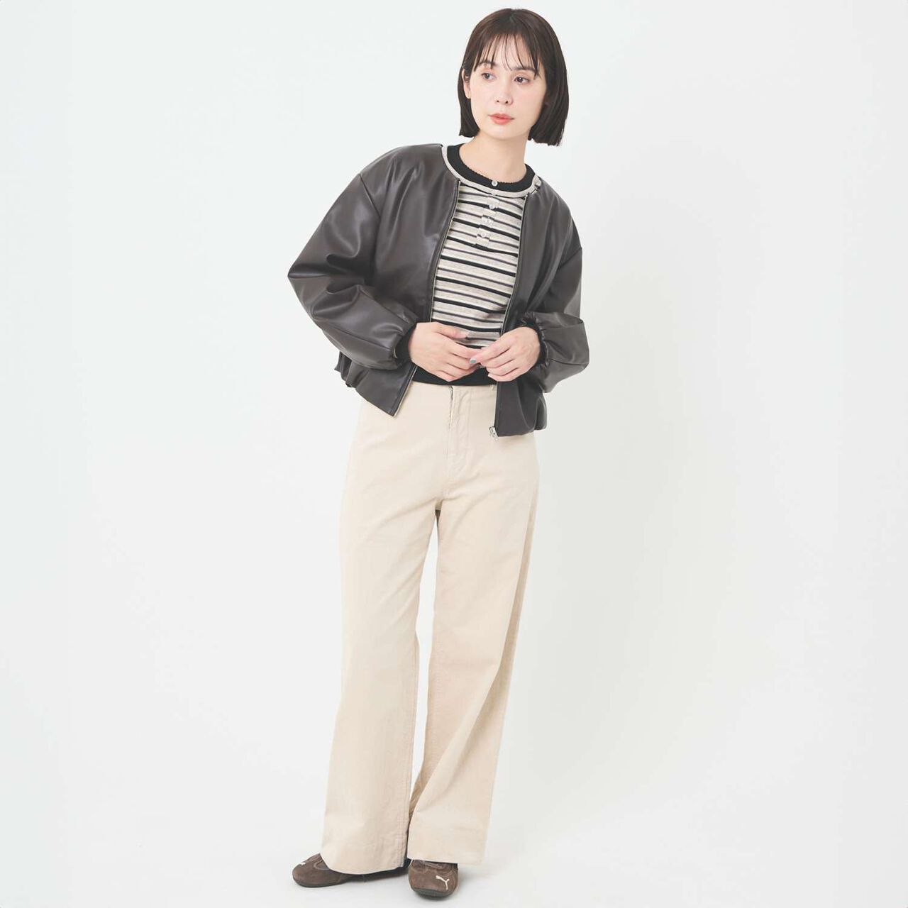 [Parent-Child Matching] Faux Leather Padded Blouson,Brown, large image number 4