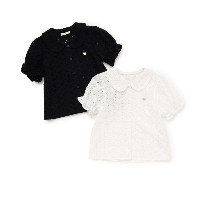 [100% Cotton] Lace Puff Sleeve Blouse for Girls Kids,Black, medium image number 8