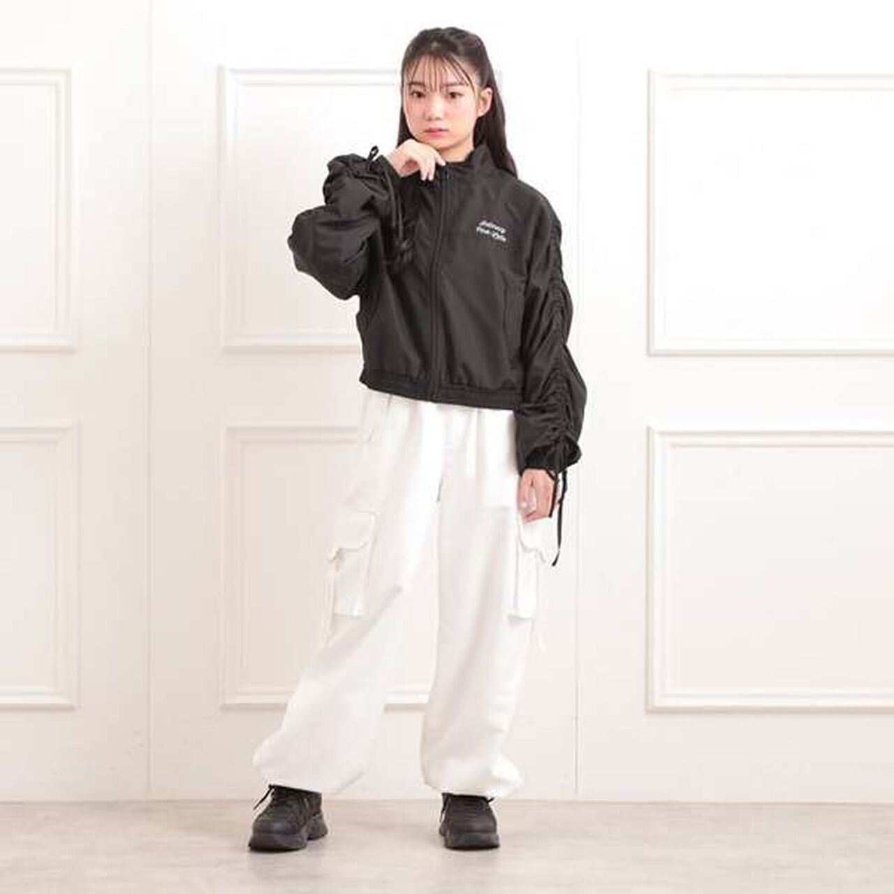 Drawstring Sleeve Bomber Jacket,Ivory, large image number 10