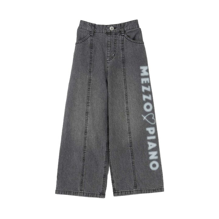 Wide Denim Pants with Logo Print,Gray, medium image number 0