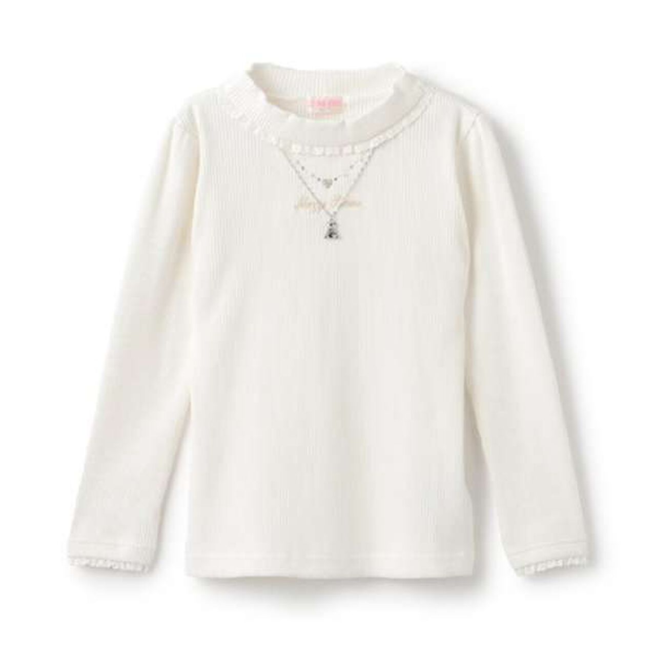 Necklace & Embroidered Ribbed Long-Sleeve T-Shirt,Off white, large image number 0