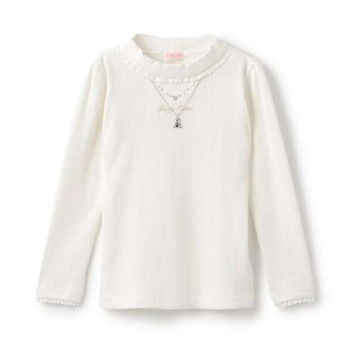 Necklace & Embroidered Ribbed Long-Sleeve T-Shirt,Off white, medium image number 0