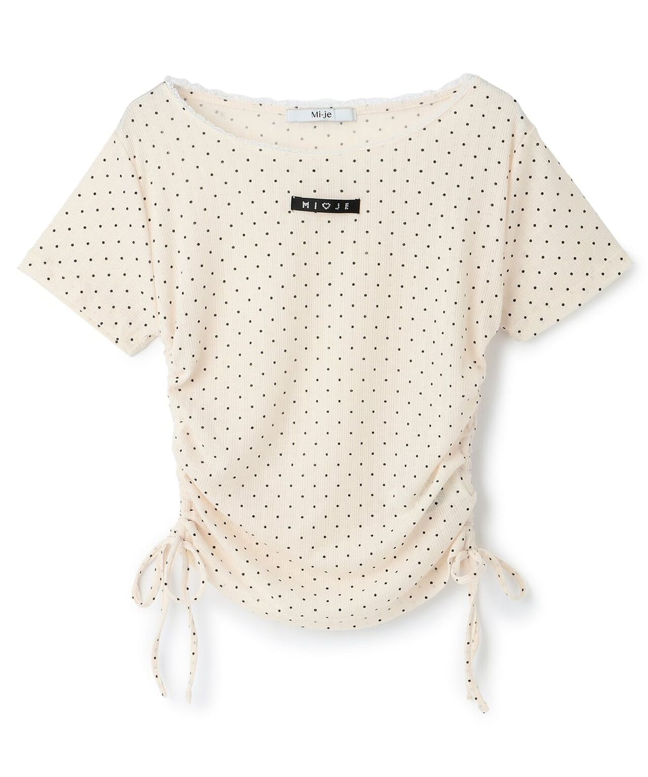 Side Drawstring Stone Name T-Shirt,Ivory, large image number 0