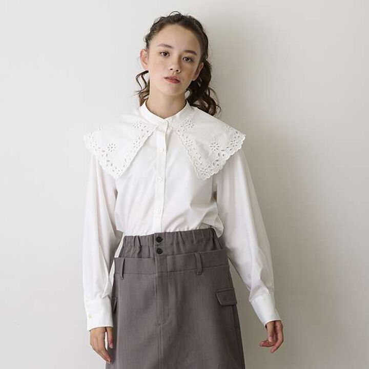 [AMI] Cutwork Embroidery Big Collar Blouse,, medium image number 5