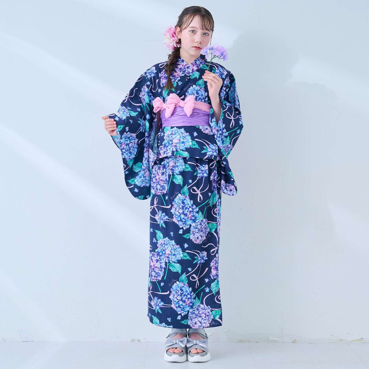 [Cool Touch] Hydrangea Pattern 2WAY Yukata,Navy, large image number 0