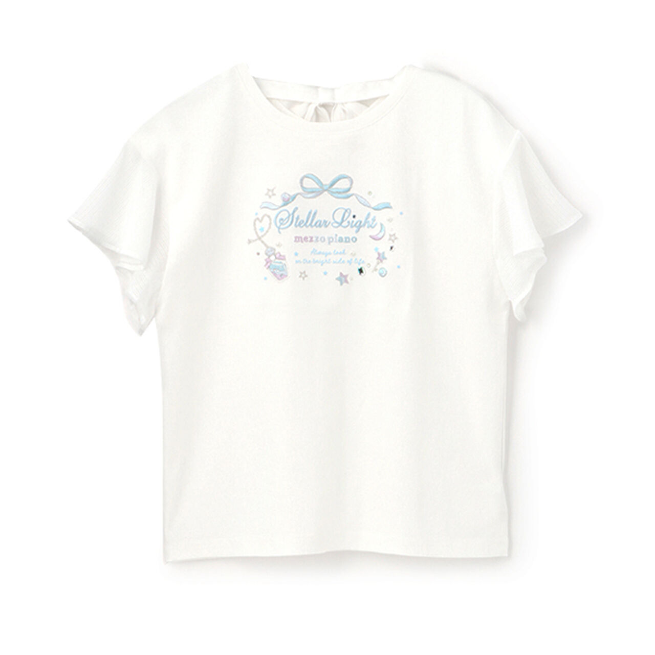 Flare Sleeve Back Ribbon Short Sleeve T-Shirt,Sax blue, large image number 14