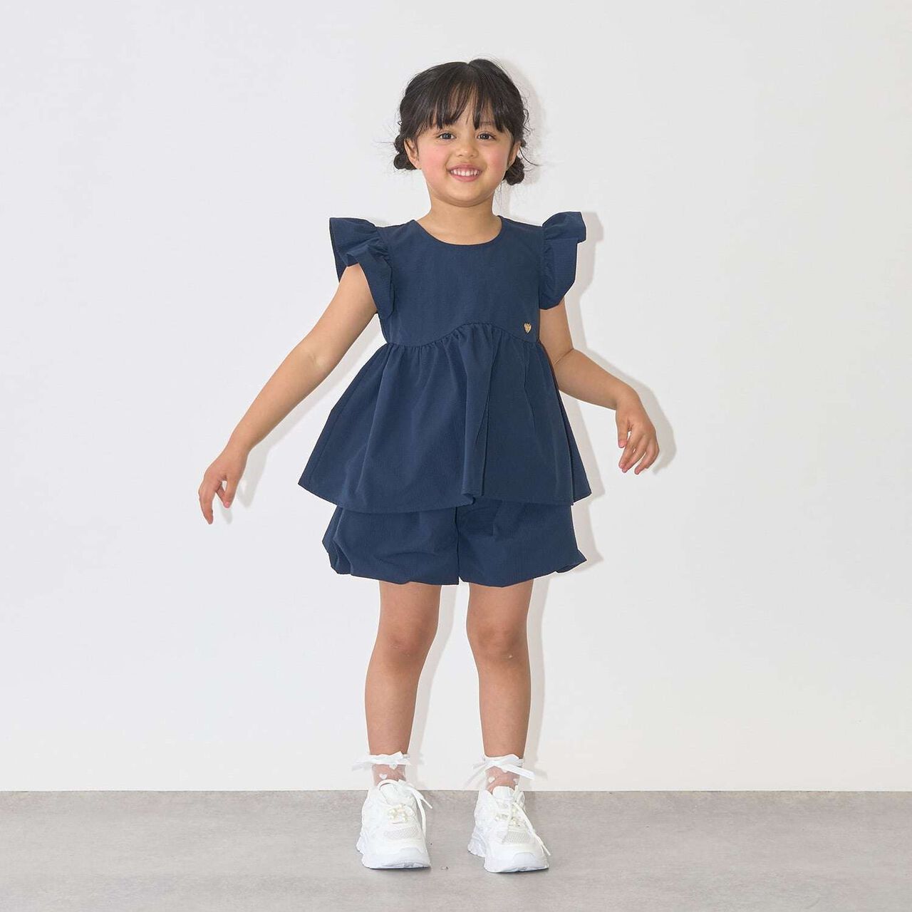 [Outfit Set] Wavy Peplum Blouse & Balloon Pants Set,Navy, large image number 0