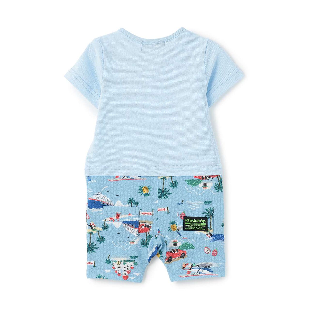 Short-Sleeve Romper with Vehicle Print,White, large image number 1