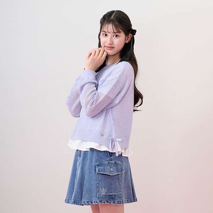 [Cool Touch] Lame Mesh Knit & Peplum T-Shirt Set,Ivory, medium image number 18