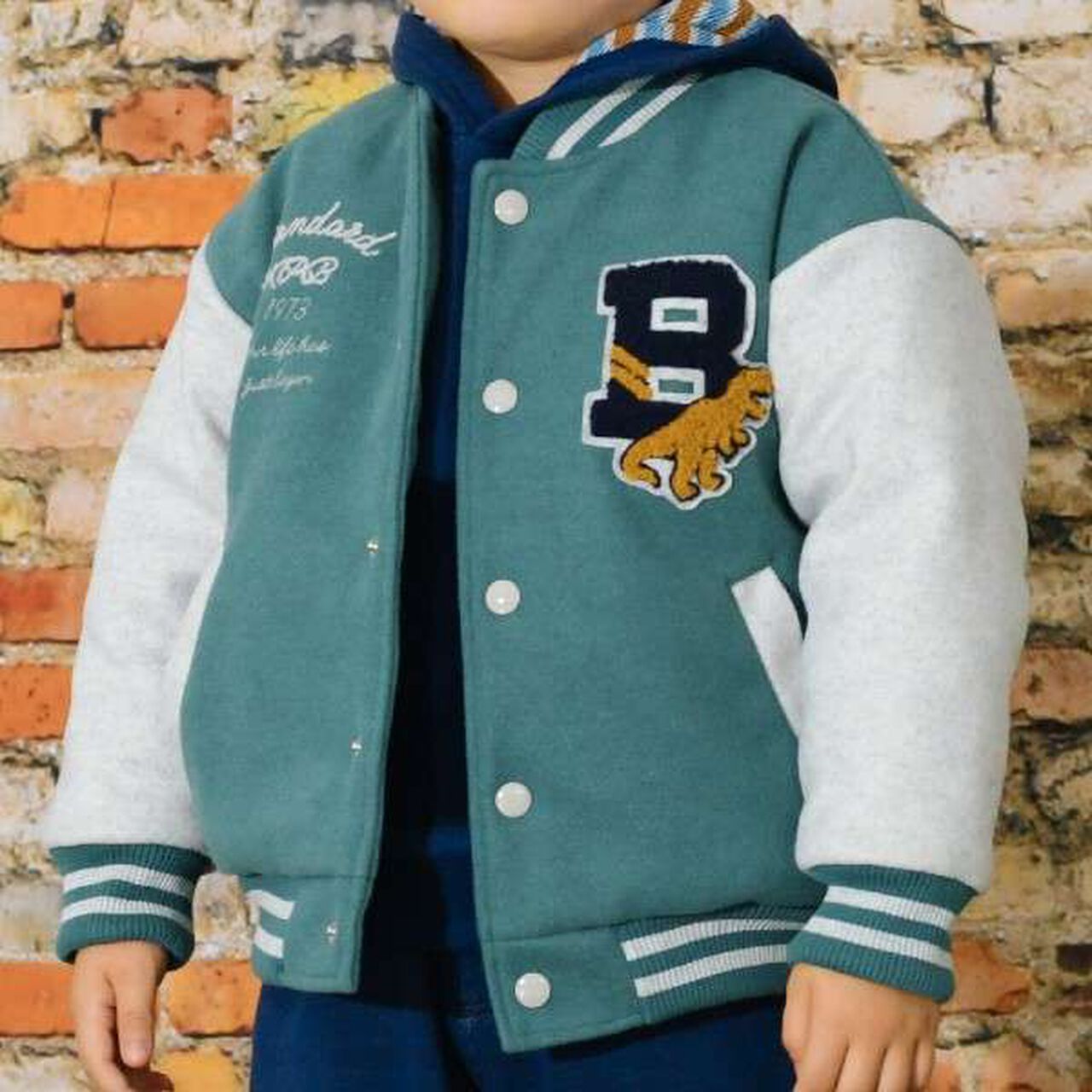 KP Boy Dinosaur Patch Stadium Jacket (90 to 130),Black, large image number 15